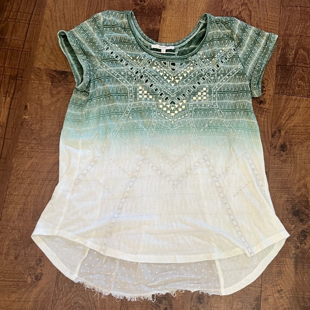 Miss me green white ombré embellished top blouse Sz Medium